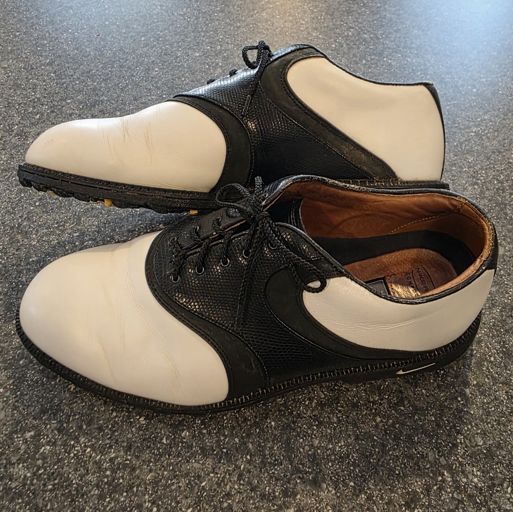 Nike Air Kempshall Last Black & White Leather Golf Spikes Boots Mens Size 10.5 W